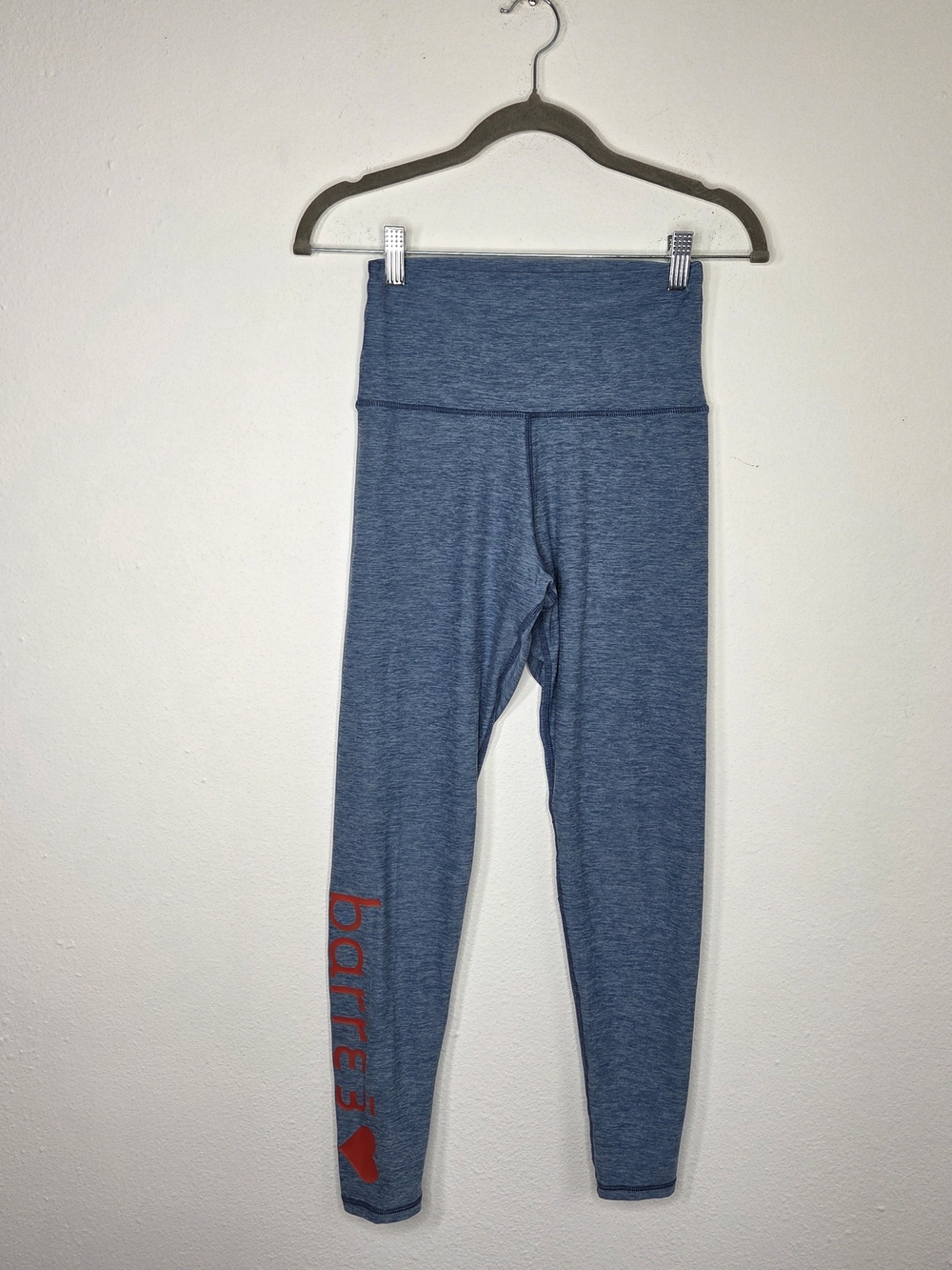 Barre 3 High-Rise Blue Leggings with Red Logo Heart Print Size S